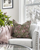 Poinsettia in Dusty Rose and Green Pillow Cover - Krinto.com