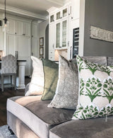 Floral Soft Grey on Natural Linen Pillow Cover - Krinto.com