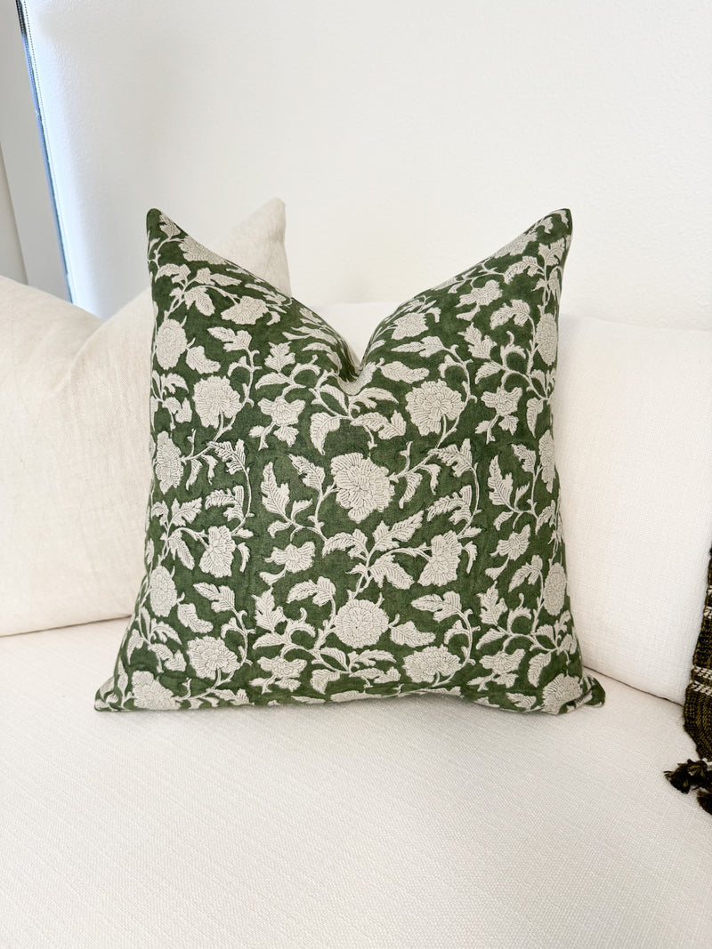 CHARLOTTE IN OLIVE GREEN PILLOW COVER - Krinto.com