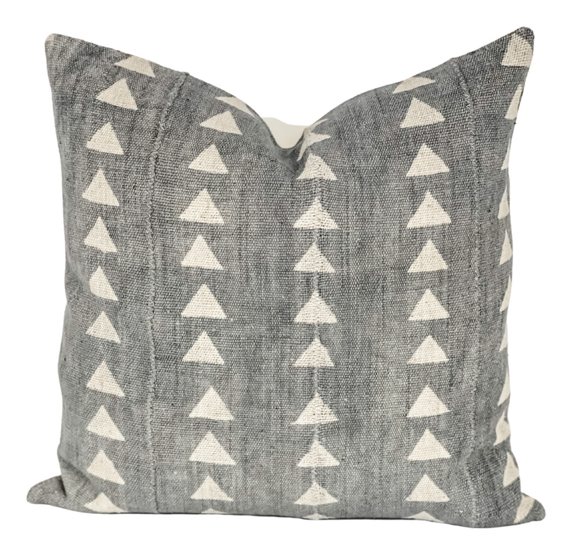 Grey with White Triangles Mudcloth Pillow Cover - Krinto.com