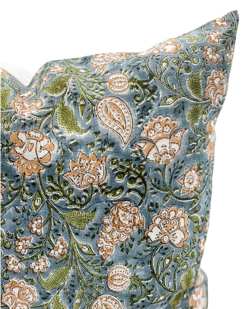 Floral Print on Natural Linen Pillow Cover - Krinto.com
