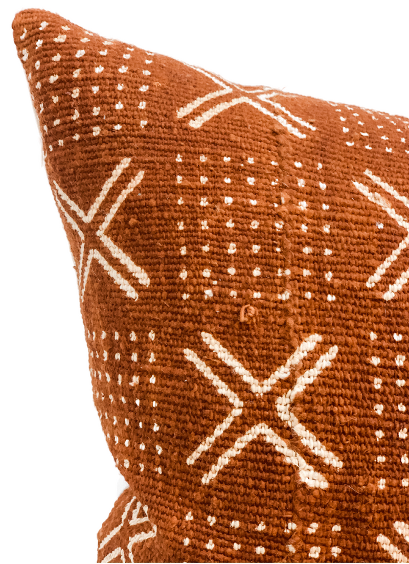 Authentic Rust Mudcloth Pillow CoverTribal 18x18 Mud Cloth