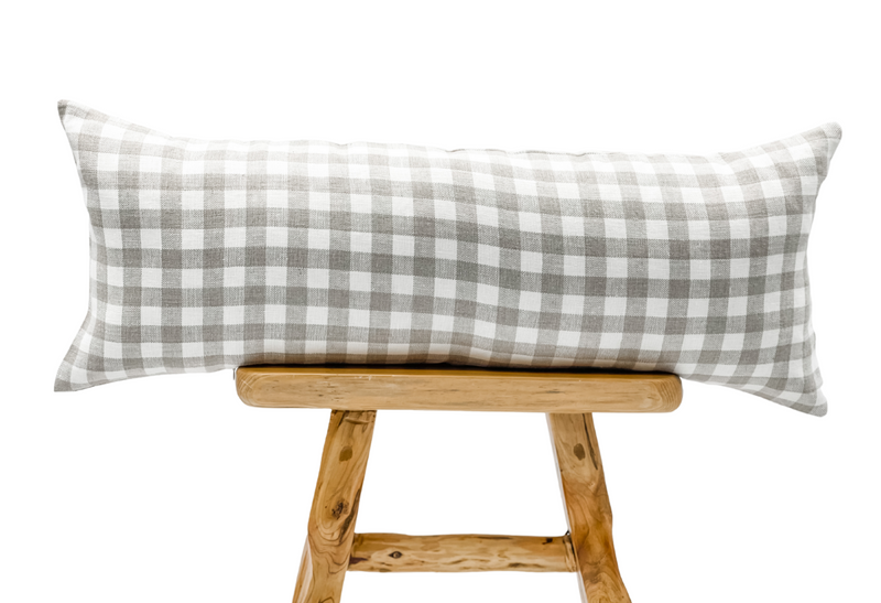 Cream White and Taupe Plaid Linen pillow cover - Krinto.com