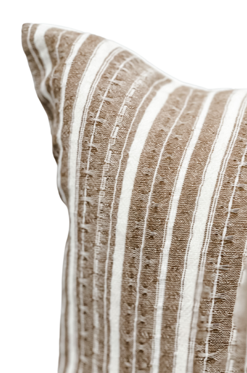 Light Brown and White Stripes Long Pillow Cover - Krinto.com