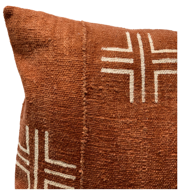 Mudcloth White Crosses on Rust brown Lumbar Pillow Cover - Krinto.com