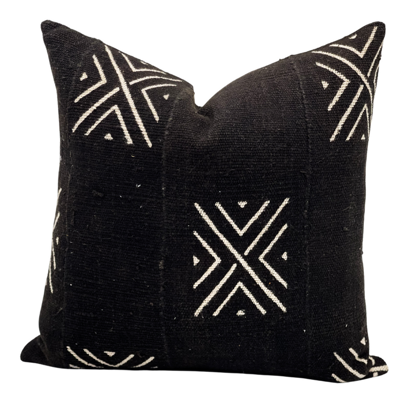 Black With Large White Design Mudcloth Pillow Cover - Krinto.com