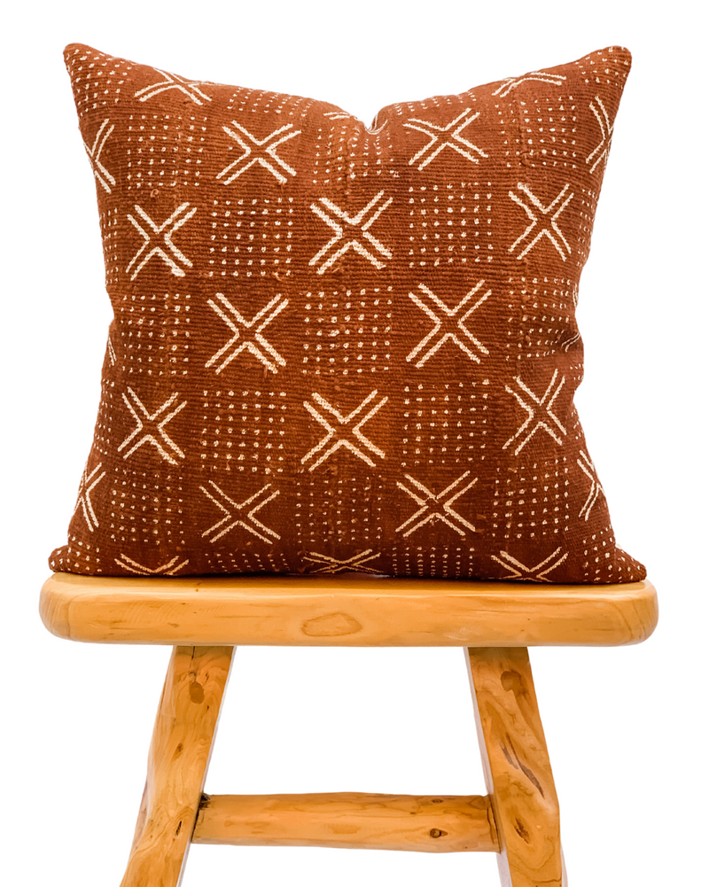 Rust Brown with White Design Mudcloth Pillow Cover - Krinto.com