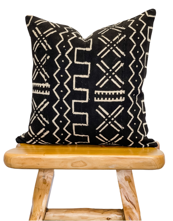 Black with Cream Abstract Mudcloth Pillow Cover - Krinto.com