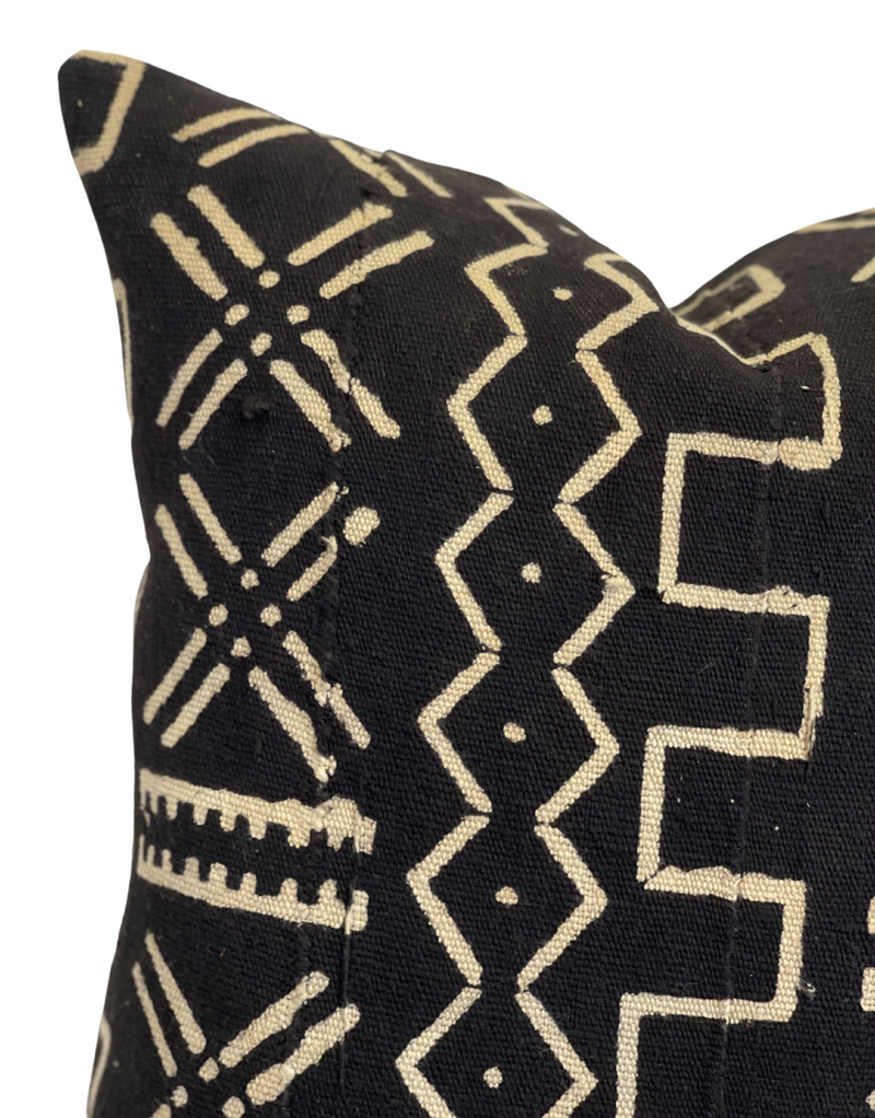 Black with Cream Abstract Mudcloth Pillow Cover - Krinto.com