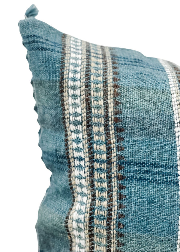 TEAL BLUE STRIPED WOOL PILLOW COVER - Krinto.com
