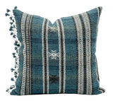 TEAL BLUE STRIPED WOOL PILLOW COVER - Krinto.com