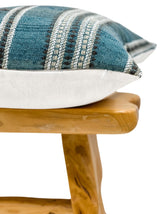 TEAL BLUE STRIPED WOOL PILLOW COVER - Krinto.com