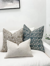 CHLOE IN TEAL BLUE ON NATURAL LINEN PILLOW COVER - Krinto.com