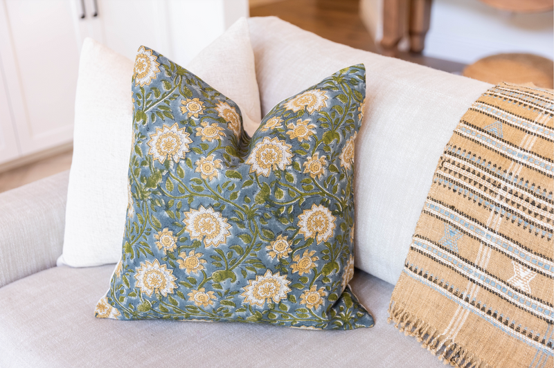Poinsettia in Mustard and Green Pillow Cover - Krinto.com