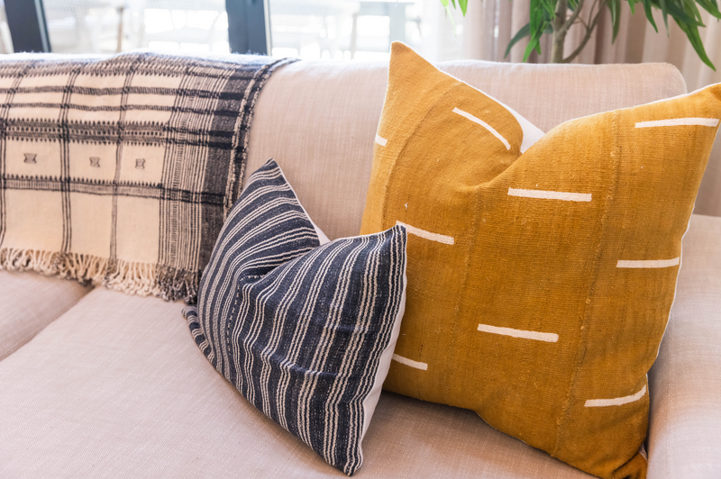 Mustard Yellow With White Lines Mudcloth Pillow Cover - Krinto.com