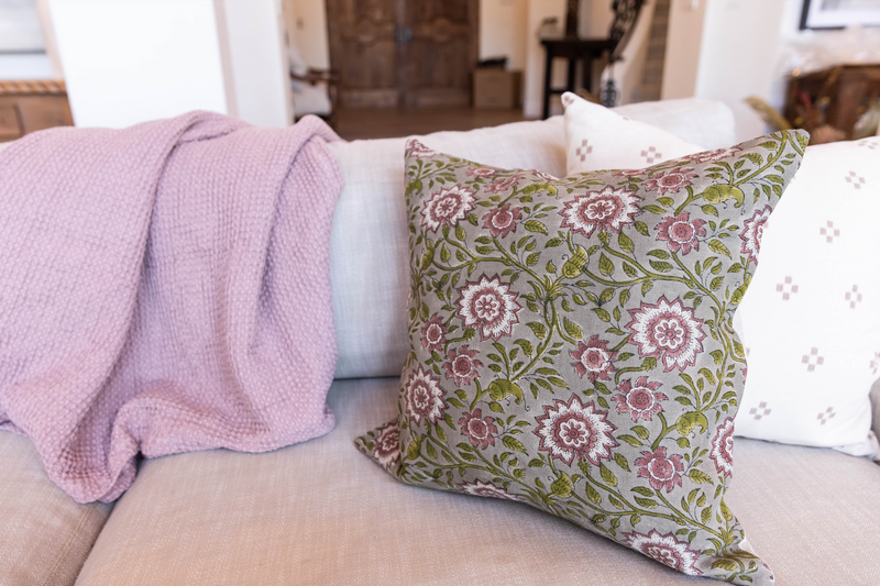 Poinsettia in Dusty Rose and Green Pillow Cover - Krinto.com