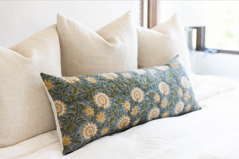 Poinsettia in Mustard and Green Pillow Cover - Krinto.com