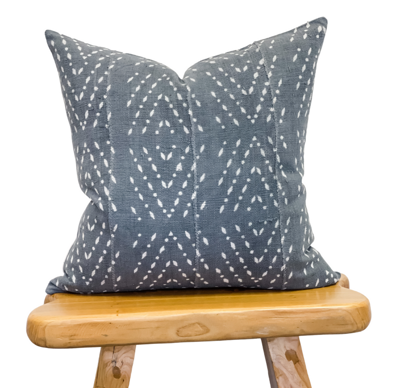 Blue Grey with White pattern Mudcloth Pillow Cover - Krinto.com