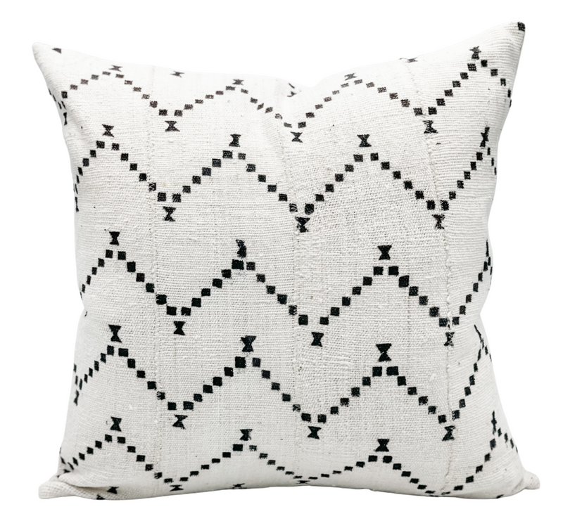 White Mudcloth with black Pattern Pillow Cover - Krinto.com
