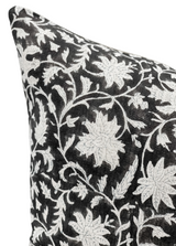 Black Floral Print on Natural Linen Pillow Cover - Krinto.com