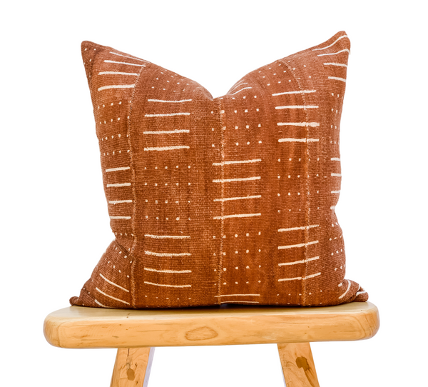 Rust Brown with Cream white lines and Dots Mudcloth Pillow Cover - Krinto.com