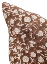 Floral Terra-cotta Brown on Natural Linen Pillow Cover - Krinto.com
