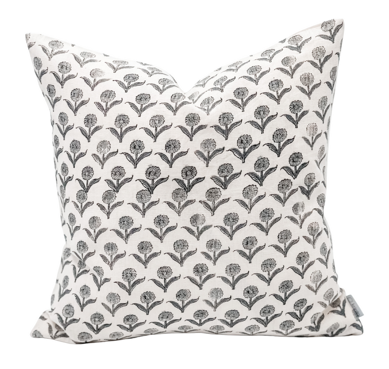 Floral Rock Grey on Linen Pillow Cover - Krinto.com