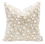 FLORAL TAN BEIGE ON OFF WHITE LINEN PILLOW COVER - Krinto.com