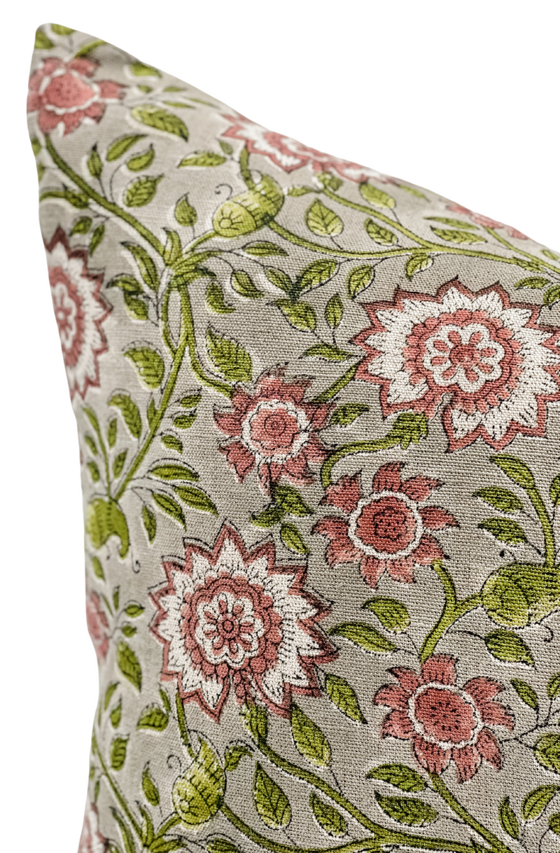 Poinsettia in Dusty Rose and Green Pillow Cover - Krinto.com
