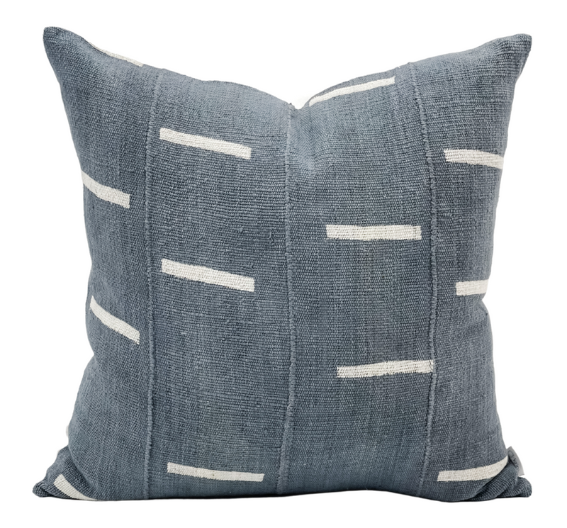 Blue Grey with White lines mudcloth pillow cover - Krinto.com