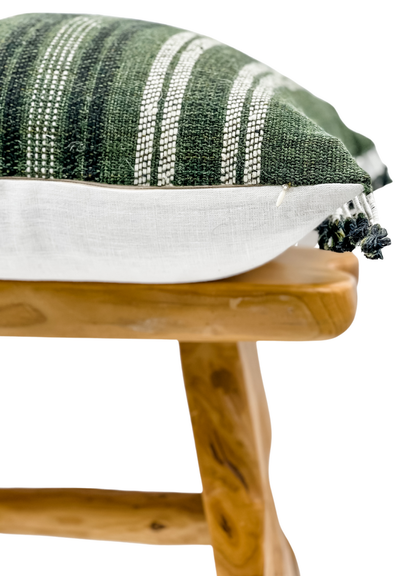 DARK GREEN VINTAGE INDIAN WOOL PILLOW COVER - Krinto.com