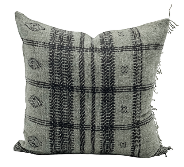 DARK GREEN BROWN VINTAGE INDIAN WOOL PILLOW COVER - Krinto.com