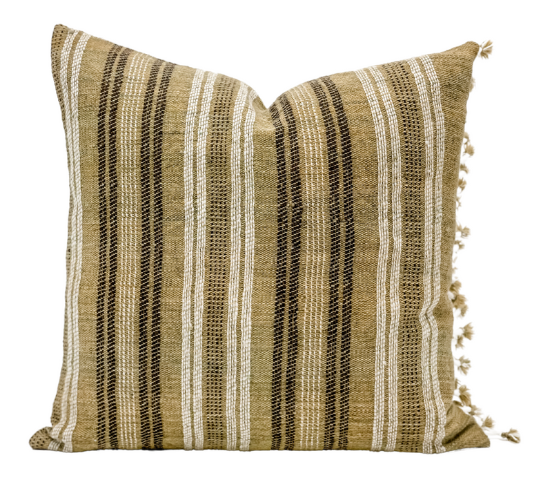 TAN BEIGE WITH CREAM AND BROWN STRIPES VINTAGE INDIAN WOOL PILLOW COVER - Krinto.com