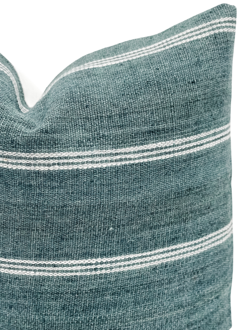 GREY GREEN WITH WHITE STRIPES VINTAGE INDIAN WOOL PILLOW COVER - Krinto.com