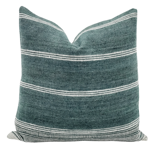 GREY GREEN WITH WHITE STRIPES VINTAGE INDIAN WOOL PILLOW COVER - Krinto.com