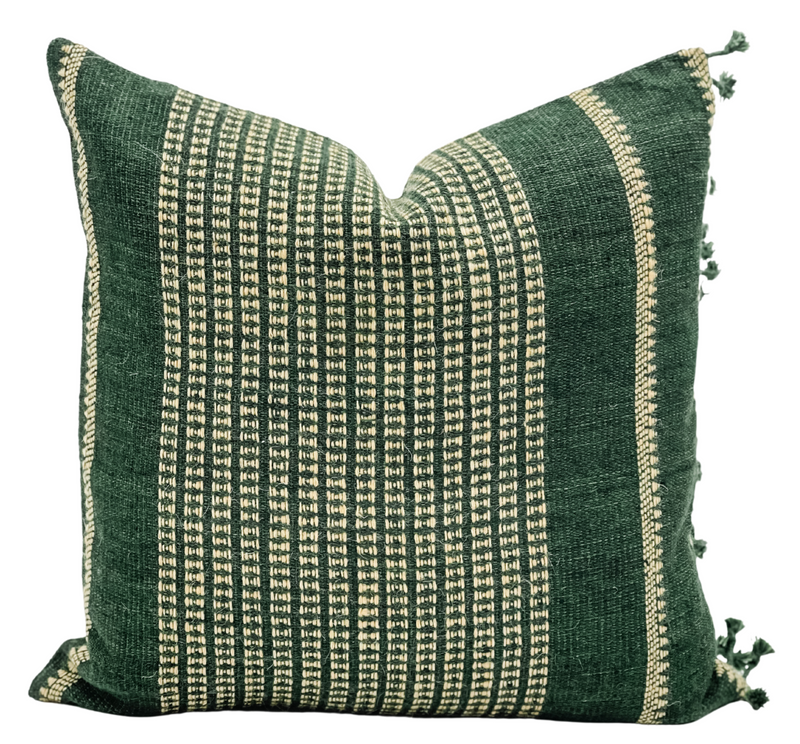 GREEN VINTAGE INDIAN WOOL PILLOW COVER - Krinto.com