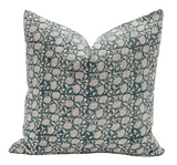 CHLOE IN TEAL BLUE ON NATURAL LINEN PILLOW COVER - Krinto.com