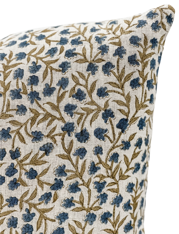 FLEUR IN NAVY BLUE AND OLIVE-MUSTARD PILLOW COVER - Krinto.com
