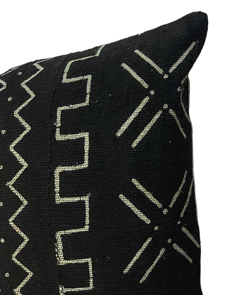 Mudcloth Black with White Pattern Lumbar Pillow Cover - Krinto.com