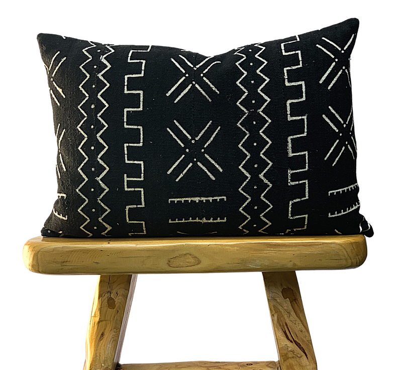 Mudcloth Black with White Pattern Lumbar Pillow Cover - Krinto.com