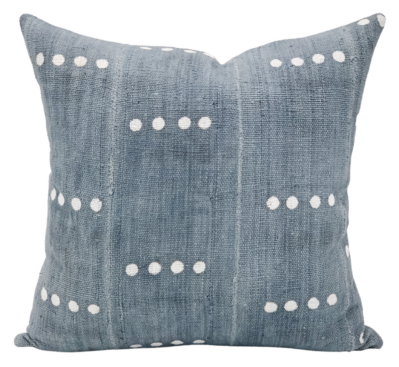 Blue Grey mudcloth With White Dots Pillow Cover - Krinto.com