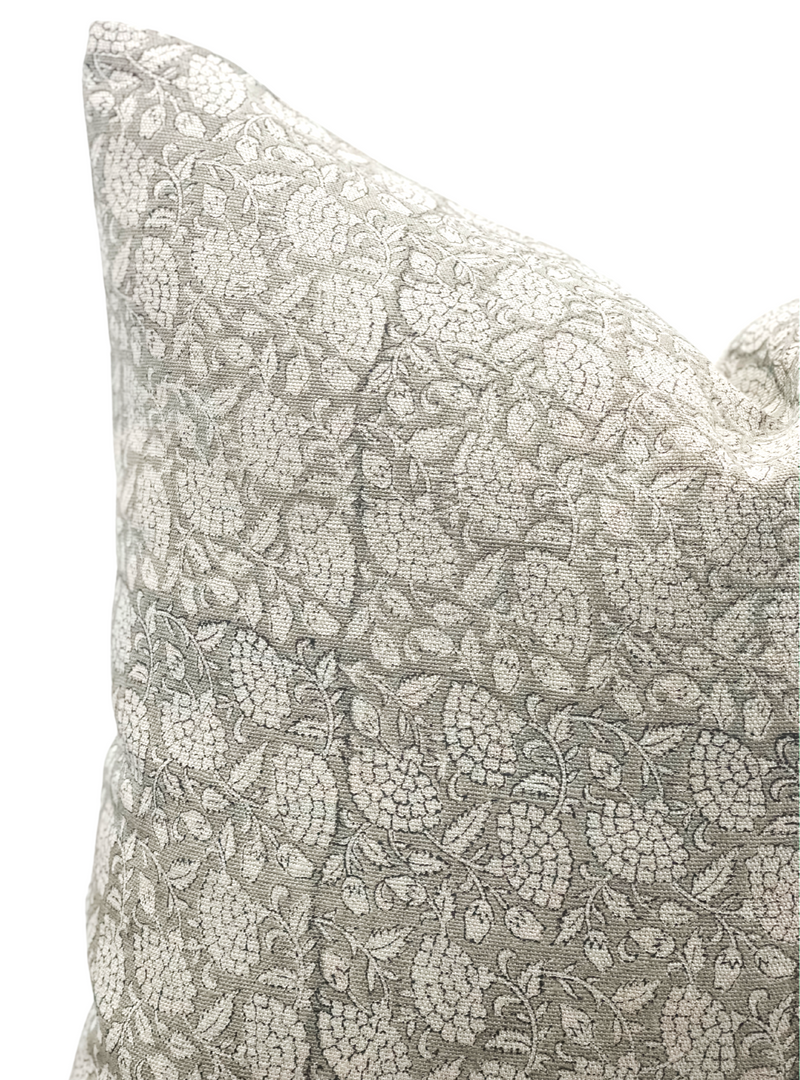 Floral Soft Grey on Natural Linen Pillow Cover - Krinto.com