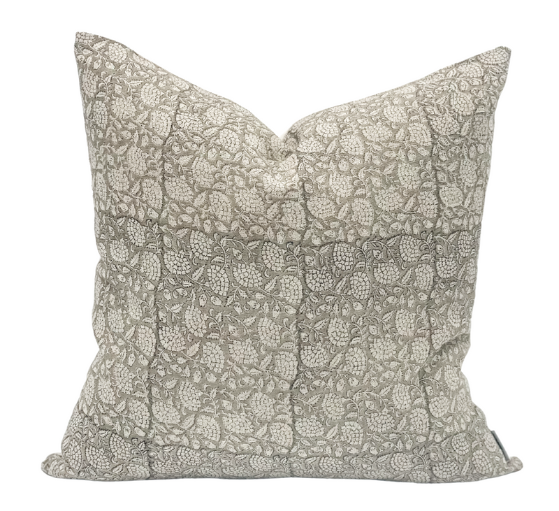 Floral Soft Grey on Natural Linen Pillow Cover - Krinto.com