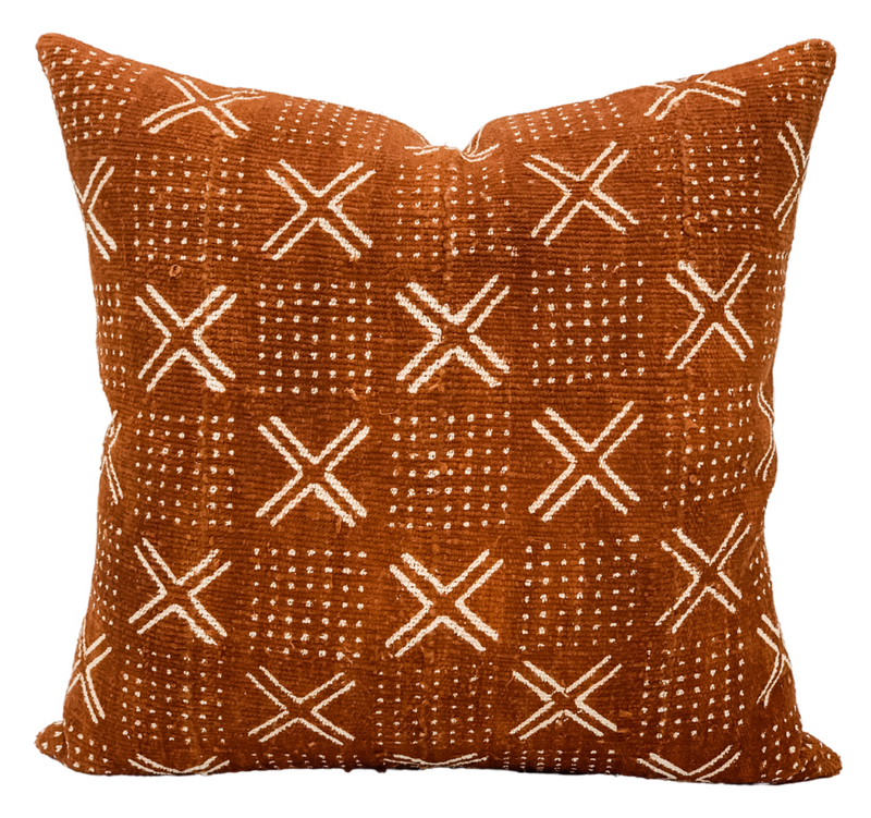 Rust Brown with White Design Mudcloth Pillow Cover - Krinto.com