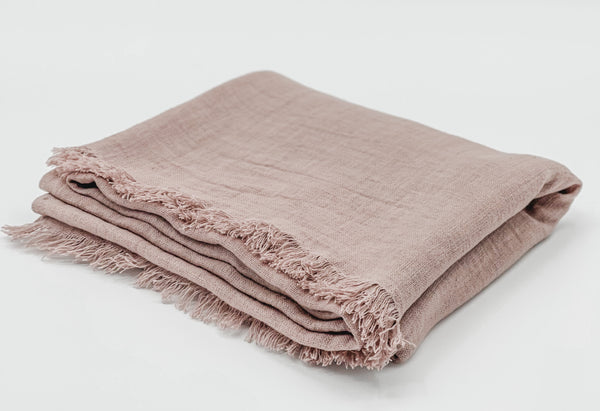 Oversized Linen Throw in Dusty Pink - Krinto.com