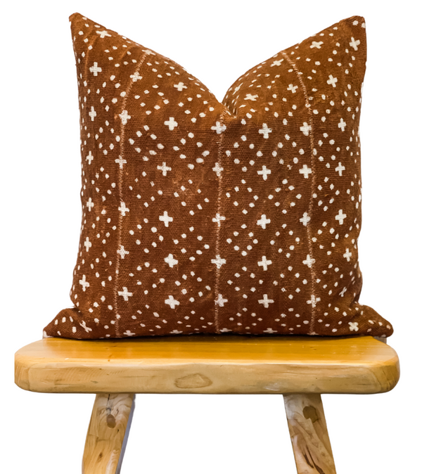 Rust Brown With Small Crosses Mudcloth Pillow Cover - Krinto.com