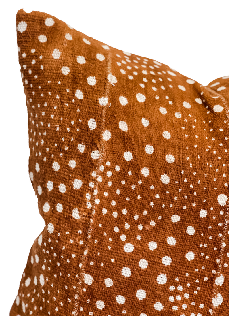 Cream White Dots on Rust Brown Mudcloth Pillow Cover - Krinto.com