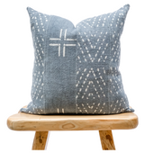Mudcloth Blue Grey with White Abstract Pillow Cover - Krinto.com