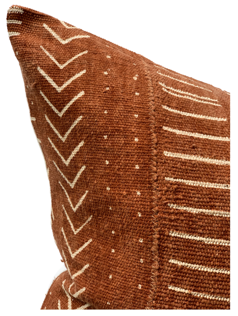 Mudcloth Cream Abstract on Rust-Brown Pillow Cover - Krinto.com