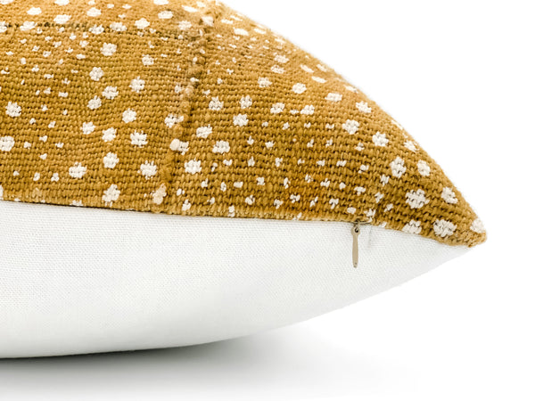 Mudcloth White Dots on Mustard Pillow Cover - Krinto.com
